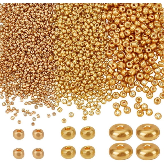 About 3960Pcs 3 Sizes Gold Spacer Beads 2-4mm Glass Seed Beads Small Round Loose Beads Pony Seed Beads Crafts Beads for DIY Bracelets Necklaces Jewelry Making Hole: 1-1.5mm Gold