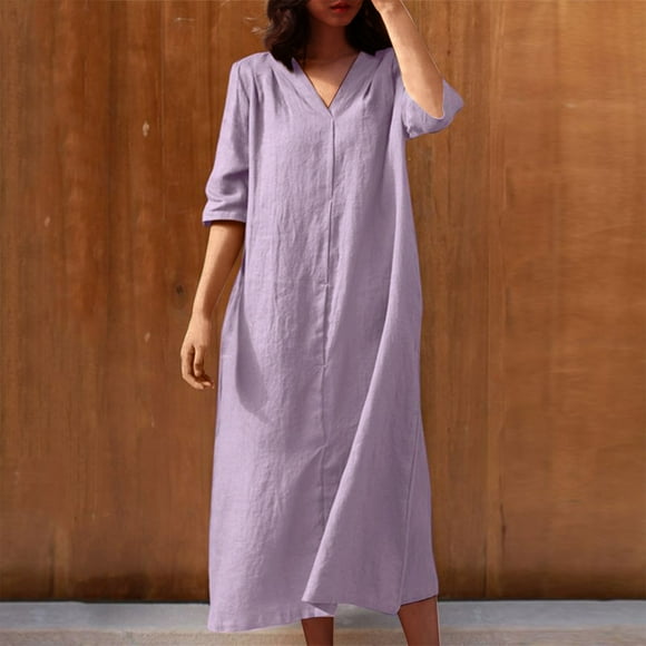 Gspmoly Summer Dresses, Women'S Summer Solid Color Short Sleeve V-Neck Dress Wedding Dresses for Women Clearance