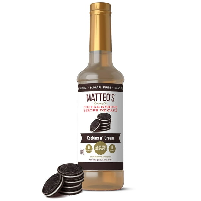 Matteo's Sugar Free Coffee Syrup, Cookies N' Cream, 750mL, 0 Calories, 0 Sugar, (Single Bottle)