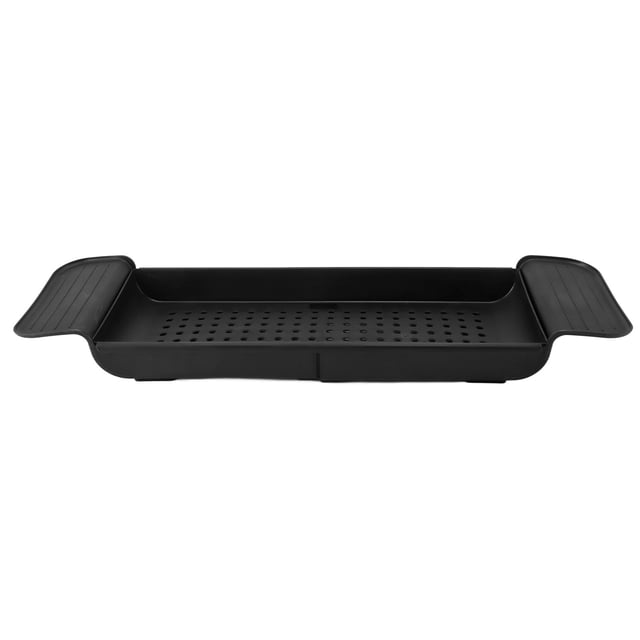 Estante retráctil de plástico para bañera, organizador de almacenamiento para libros y toallas, color negro
