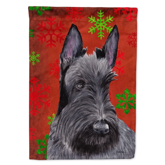 Carolines Treasures SC9426-FLAG-PARENT Scottish Terrier Red and Green Snowflakes Holiday Christmas Flag  multicolor