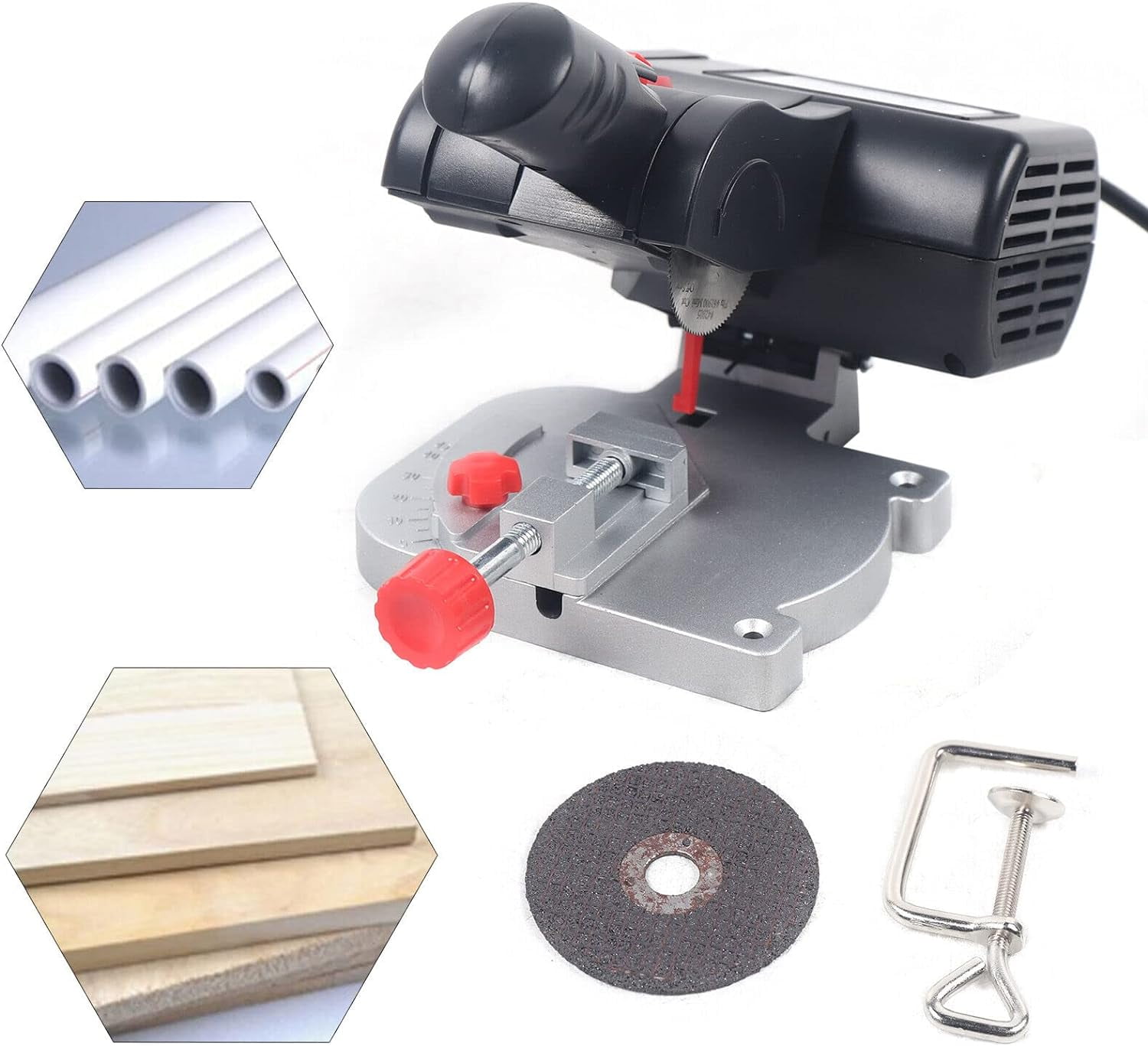 Mini Benchtop Cut-off Saw Bench Cut Off Saw Desktop 4500 RPM 45° Miter Saw Wood Metal Cutter and Blades 90W for Plastic Cutting Wood Cutting, Stone Cutting,Metal Material Cutting 110V