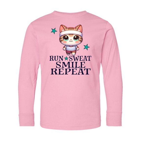 Inktastic Funny Run Sweat Smile Repeat Long Sleeve Youth T-Shirt