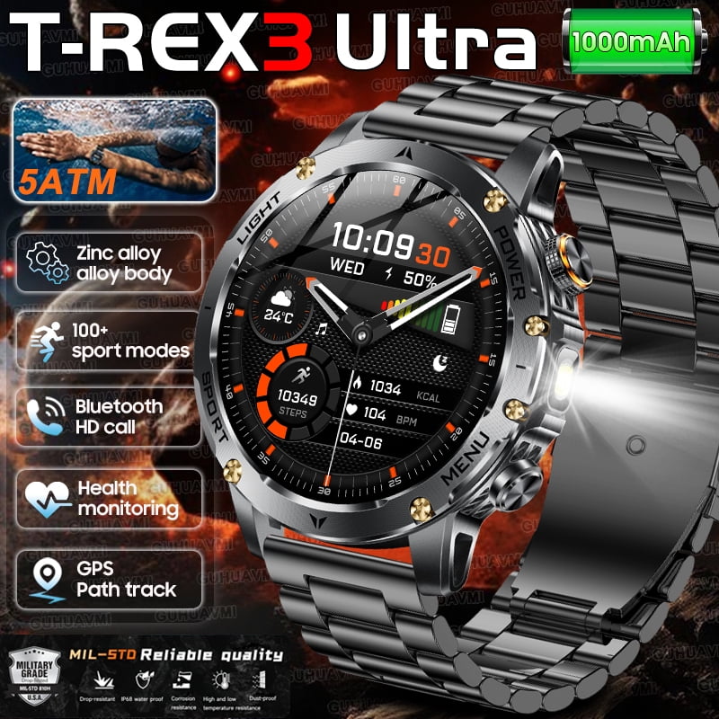 New Military T-Rex 3 Ultra 1000mAh Battery Smart Watch 5ATM Waterproof Flashlight Sports tracker Smartwatch Men