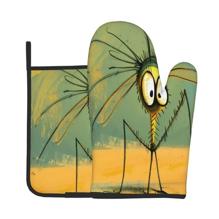 

Zeuib Quirky Cartoon 123 Print Oven Mitt & Pot Holder Set 2-Pack Kitchen Gloves and Hot Pads for Cooking BBQ Grilling Baking