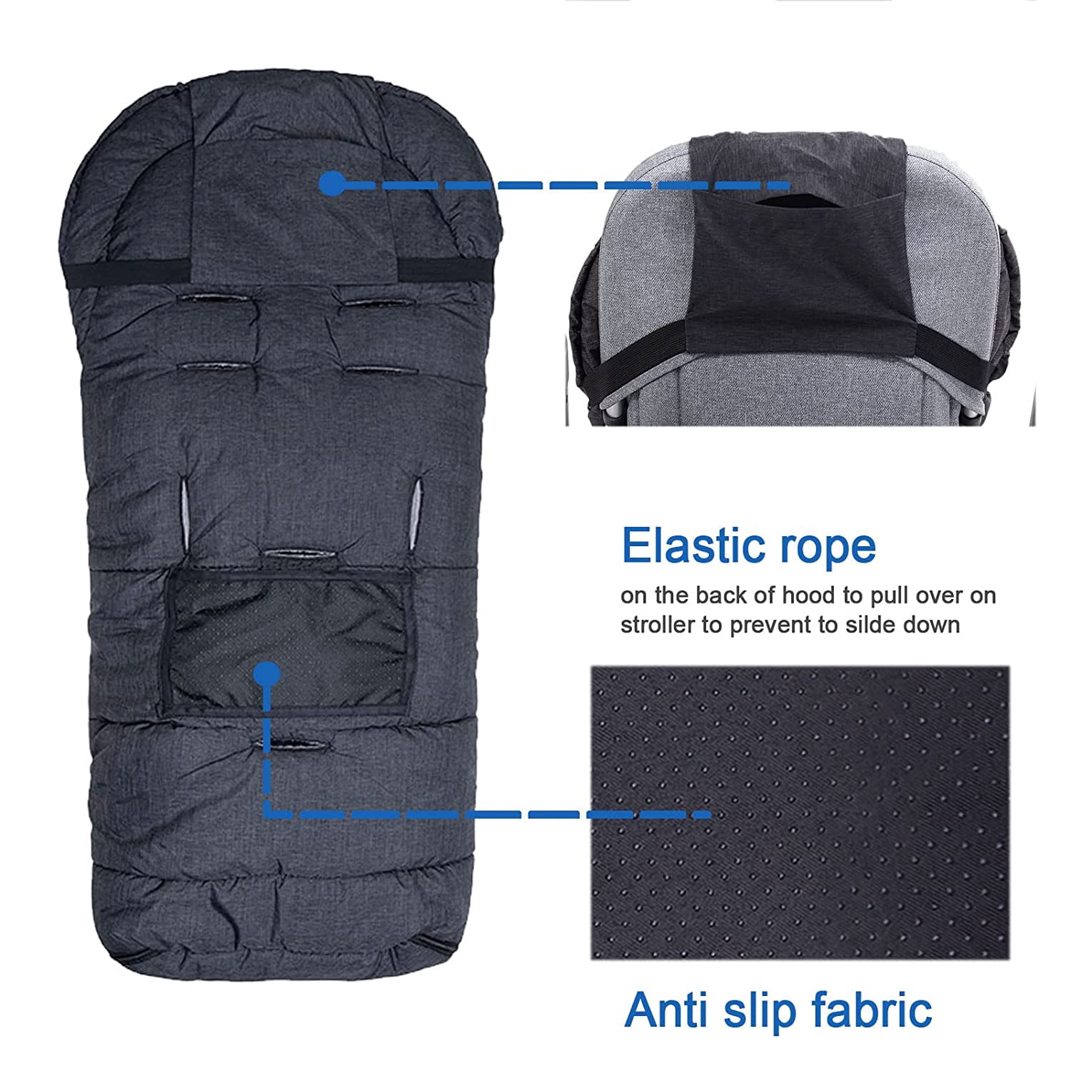 Winter Waterproof Warm Stroller Bunting Bag, Center and Botton Open for Easy in and Temperature Control, Multi Use, Toldder Size, Grey