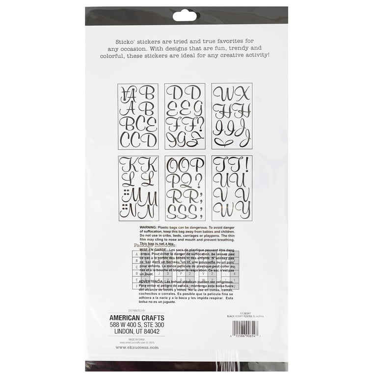 Sticko 121 Pack Script X Large Alphabet Stickers White