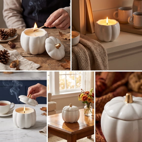 White Pumpkin Candle, Pumpkin Shape Candles, Pumpkin Spice Scented Candle, Ceramic Pumpkin Candle, Fall Candles, Candles for Home Decor, Fall Thanksgiving Gifts