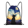thumbnail image 1 of Xecao Cat Under Starry Skies Pattern Sports Drawstring Backpack - String Swim Gym Bag with Wet Proof Pocket for Women&Men-Small, 1 of 6
