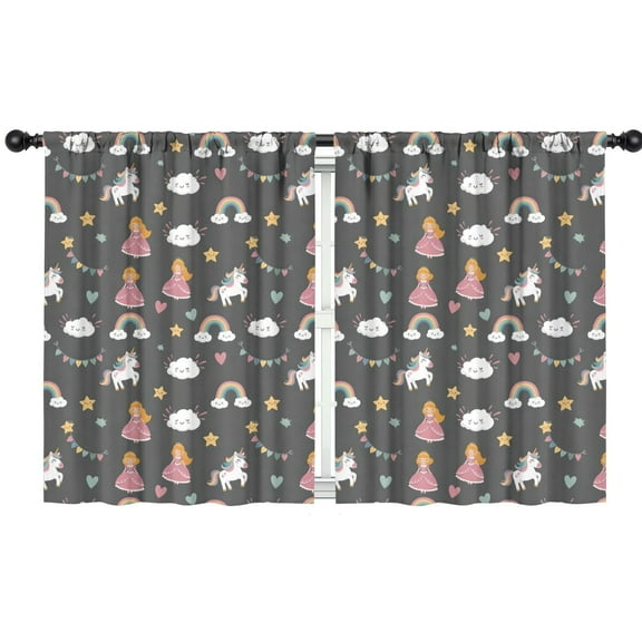 Blackout Kids Curtains,Dark Gray Princess Unicorn Cloud Pattern Childrens Insulated Curtains Set Of 2,Bedroom Essentials,Toddler Room Decor 42"x54"