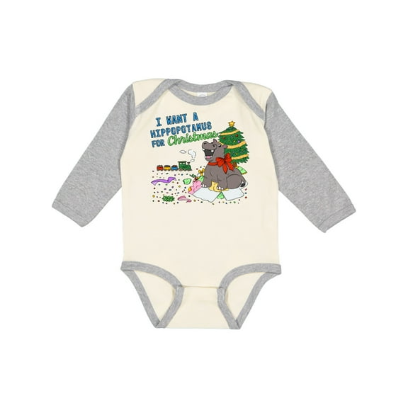 Inktastic I Want a Hippopotamus For Christmas Boys or Girls Long Sleeve Baby Bodysuit
