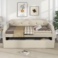 thumbnail image 2 of Tcbosik Twin Size Upholstered Daybed with Trundle, Modern Linen Fabric Sofa Bed w/Tufted Button Design, Bed Frame for Living Room Guest Room Bedroom, Wood Slats Support, No Box Spring Needed, Beige, 2 of 8