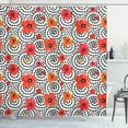 thumbnail image 1 of Poppy Shower Curtain, Watercolor Tender Poppy Petals on Black Spiral Blots Background Print, Fabric Bathroom Set with Hooks, 69W X 84L Inches Extra Long, Vermilion Black and Pink, by Ambesonne, 1 of 3