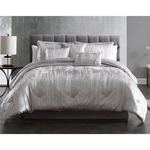 Riverbrook Home 81890 Turin King Size Bed Comforter Set, Silver Crinkle