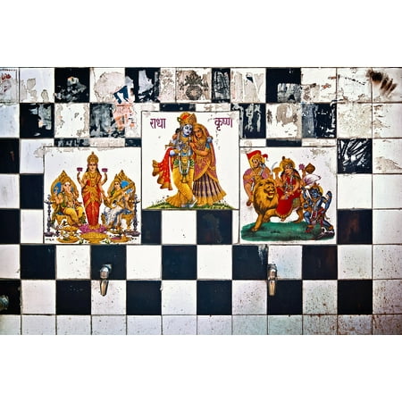 Canvas Print Ceramics India Wall Fountain Water Tile Gods Asia Stretched Canvas 32 x 24