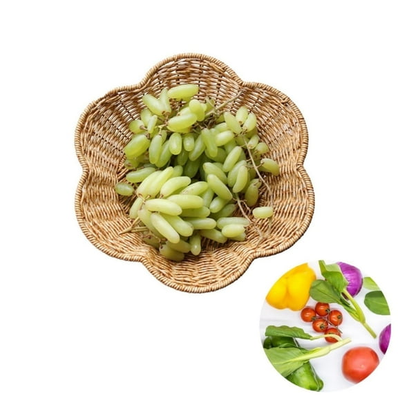 QZS 1 Pack Shallow Scalloped Basket,Reusable Handmade Decorative Woven Baskets for Restaurant,11.4x2.4In Portabel Tabletop Tray for Kitchen