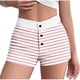 thumbnail image 1 of Pantalones cortos de pijama ajustados de cintura alta con botones y cintura elástica a rayas de verano para mujer, pantalones de poliéster para mujer, 1 of 3