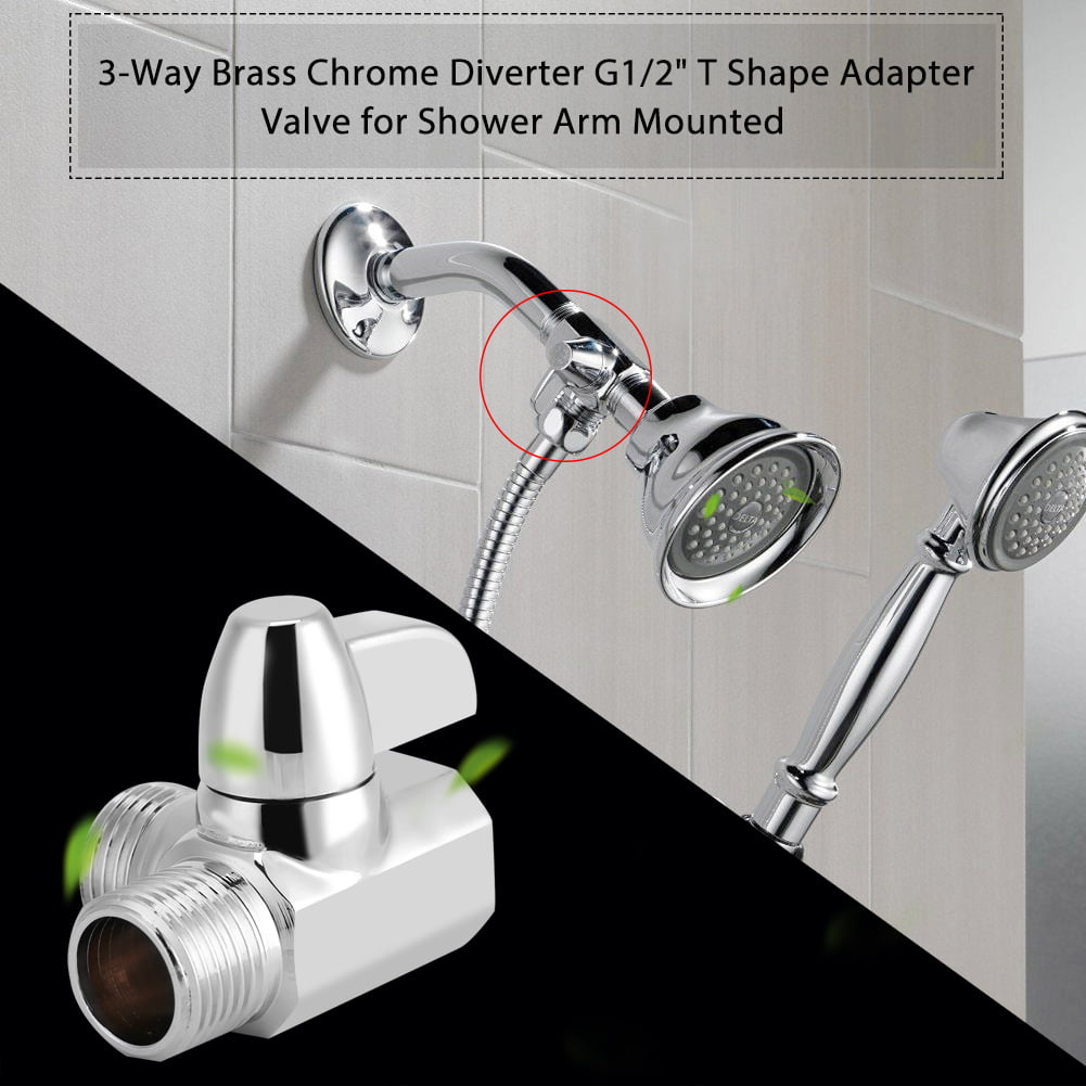 T-shaped 3-Way Diverter Valve for Shower Head Bath Switch Outlet G1/2 Connector 