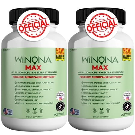 Winona Max Menopause Relief Supplement |Extra Strength Hormone Balance| Hot Flash Relief Energy ,40 billion CFU 180 Capsules (2 Pack)