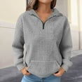 thumbnail image 5 of Women's Waffle Knit Lapel Collar Half Zip Pocket Sweatshirt, Solid Color Long Sleeve Pullover Top with Soft Comfort Fabric for Casual Daily Wear, Street Fashion and Versatile Outfits Grey M, 5 of 7