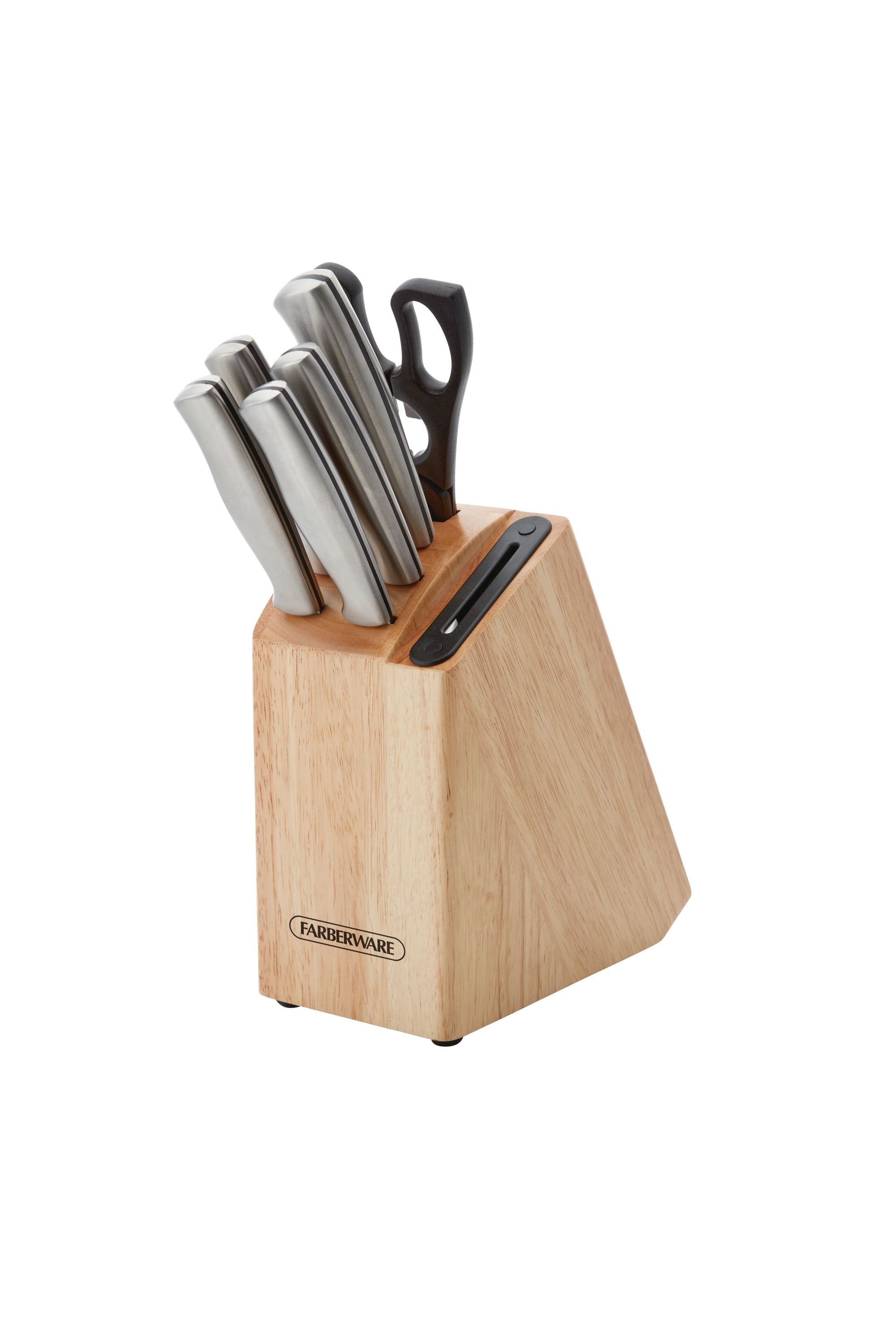 Farberware 13Piece Stainless Steel Knife Block Set Built in Sharpener in Drawer Steak Knives