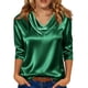thumbnail image 1 of TaTaai 2026 Spring Women’s Cowl Neck Draped Tee 3/4 Sleeve Loose Blouse Casual Solid Color Fashion Top Satin Texture Polyester Daily Shirt Gift, 1 of 5