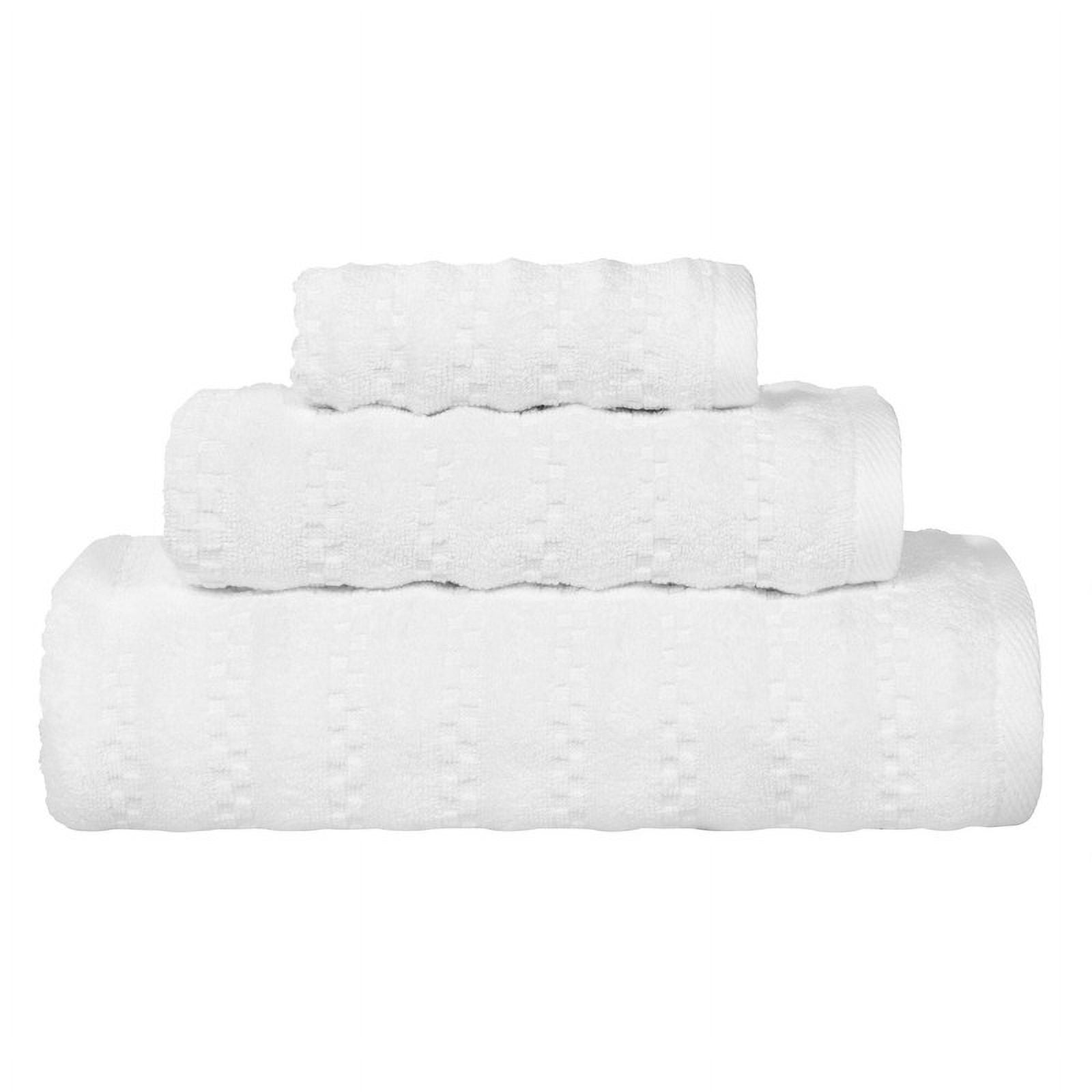 Superior Zuma Waffle Textured Stripes Zero Twist 3 Piece Towel Set, White