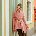 thumbnail image 4 of CHICWISH Women's Turn Down Shawl Collar Open Front Long Sleeve Pink Asymmetric Hemline Wool Blend Coat, 4 of 6