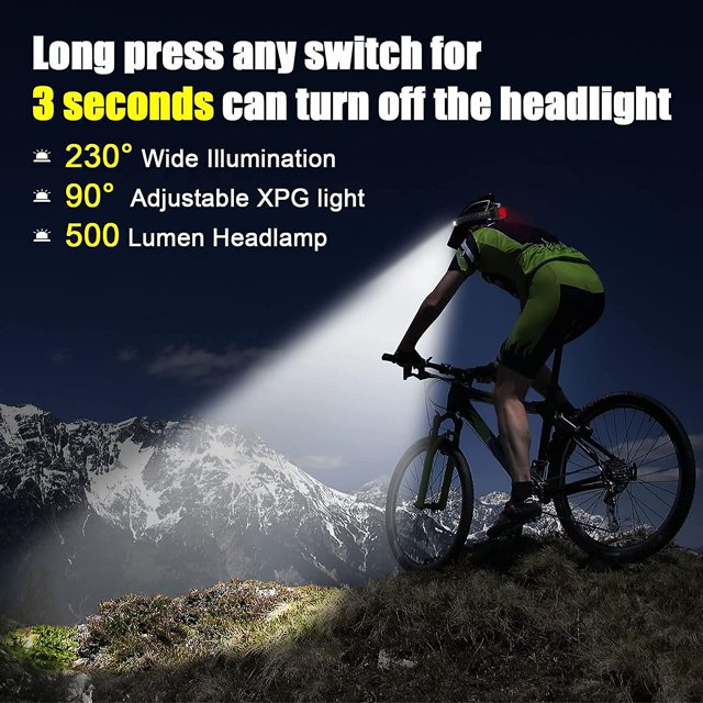 Linterna frontal recargable Linterna frontal LED 230 Linterna frontal de 500 lúmenes Antorchas 10 Modos de iluminación Batería de 1200 Mah Ajustable 90 Ipx4 Linterna frontal impermeable para correr F ShuxiuWang 8390612902857