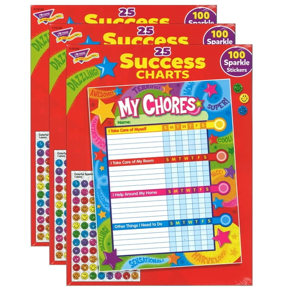 TREND Praise Words 'n Stars Chore Charts, 25 Sheets Per Pad, Pack of 3