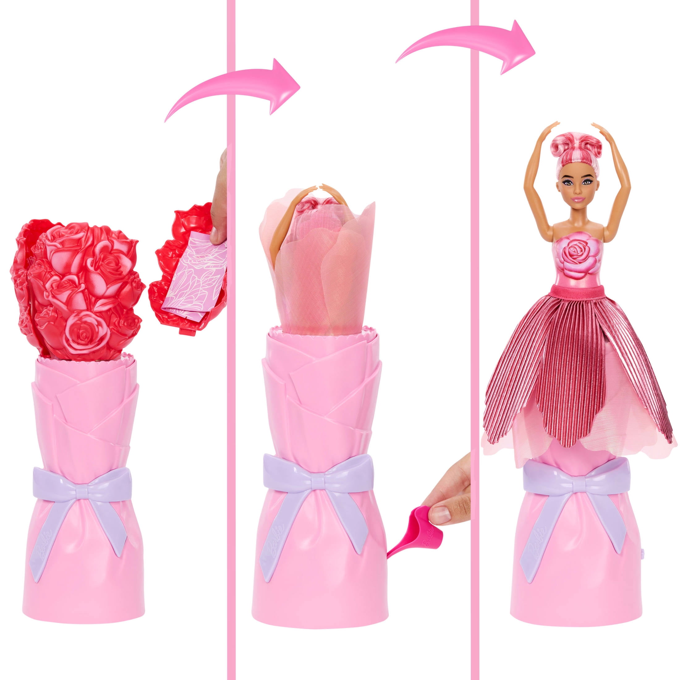 Barbie Petal Pop Scented Fashion Doll with Rose Dress, Reveal Accessories like Bunny & More
