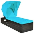 thumbnail image 2 of Costway Patio Rattan Lounge Chair Chaise Cushioned Top Canopy Adjustable Turquoise, 2 of 10