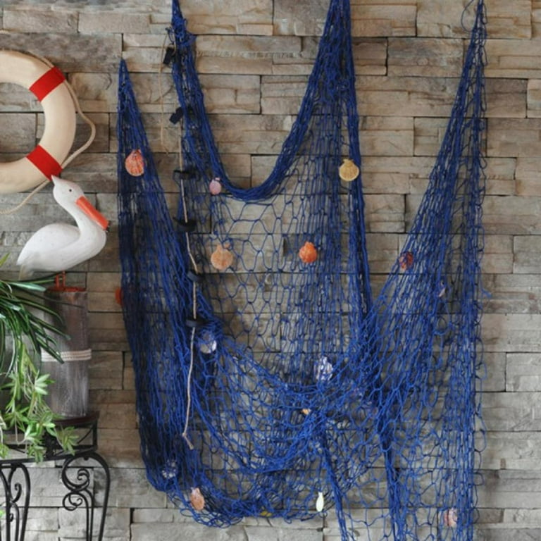 6.6 x 3.3 ft Decorative Fish Net with Shells Blue Mediterranean Style Nautical Decorative Fishing Net Hanging Home Decor Room Decoration, Size: 39 x