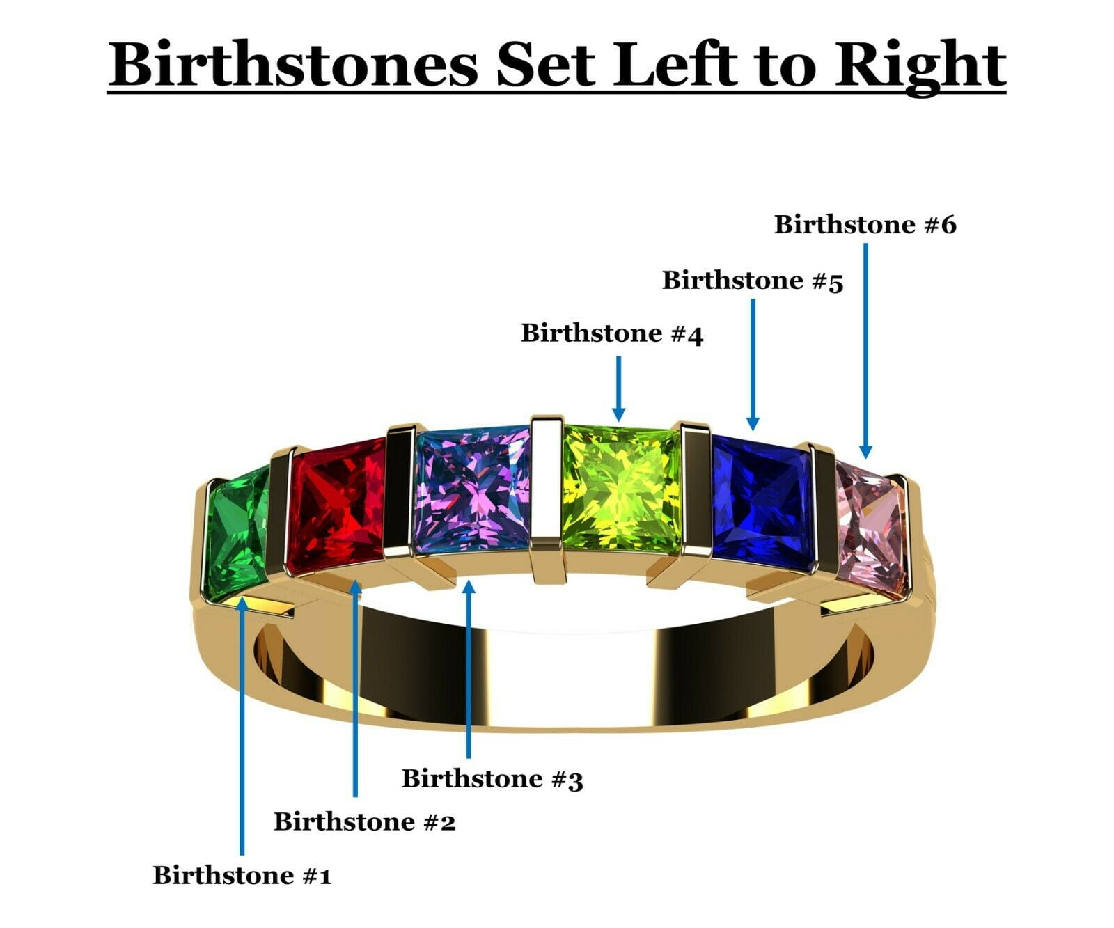 Nana Princess Channel Set 1-6 Mothers Day 10k Yellow Gold Birthstone Rings for Women, Size 8.5, Stone 6
