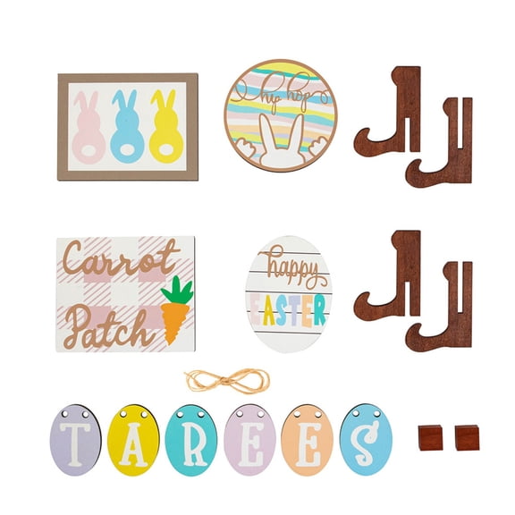 Easter Wooden Hanging Decor Set with Bunny and Carrot Signs, Spring Wall Art for Home and Garden, 12 Pieces