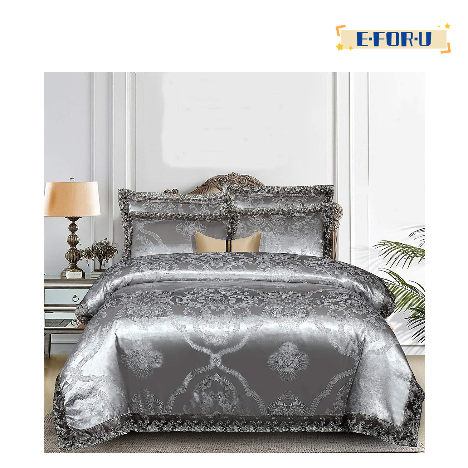 Duvet Cover Elegant Bedding Set Lace Satin Duvet Set 3 Piece