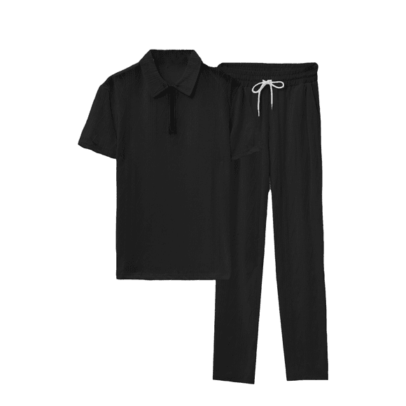 Ediodpoh Men's Summer Suits Casual Business Jacket with Jacquard Texture for Daily Wear Comfortable Lightweight Breathable Fashion Outfit Men's Trousers Suit Black S