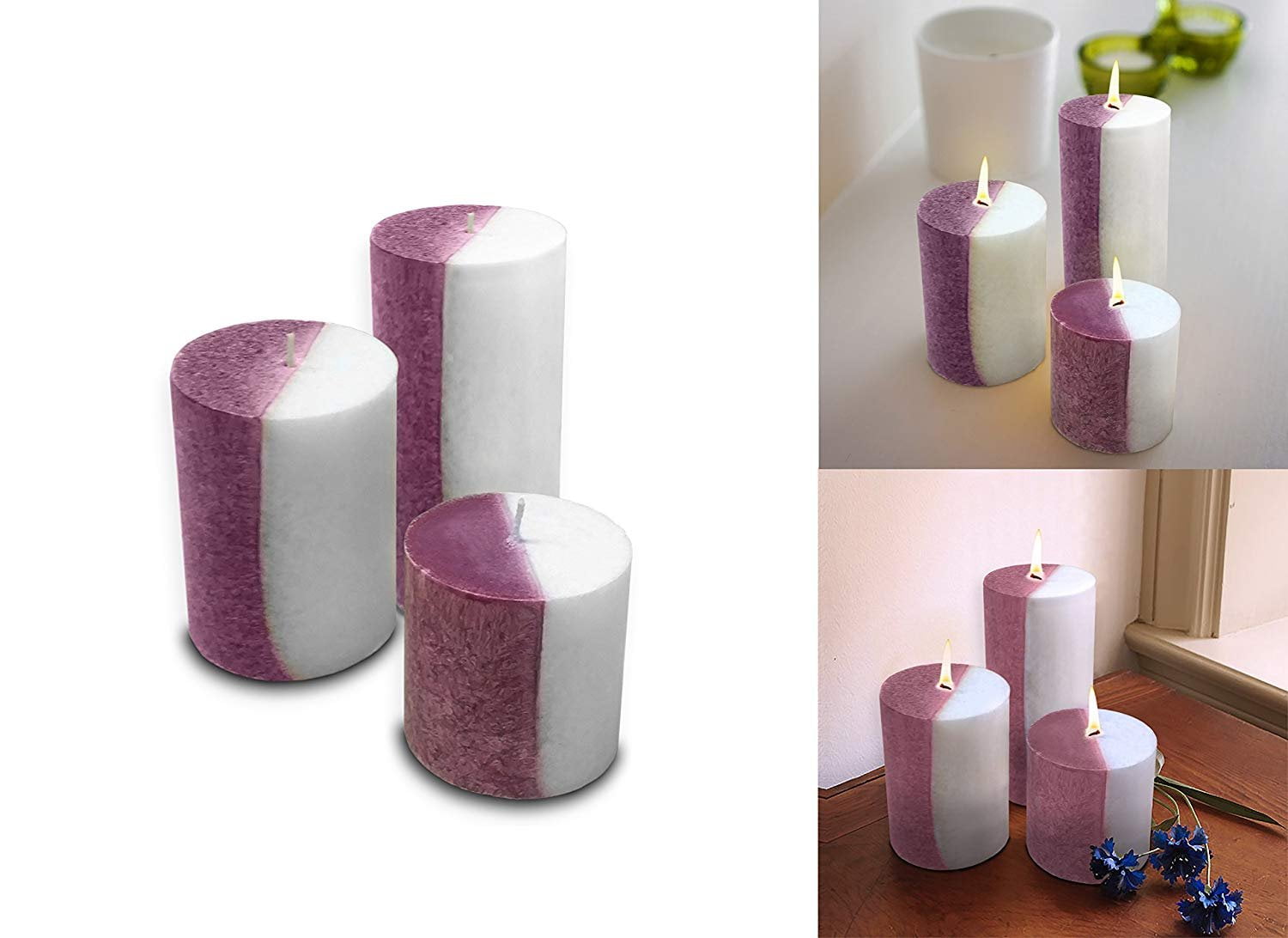 Scented Two Tone Pillar Candle Set of 3 Includes 3 inch, 4 inch & 6