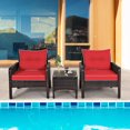 thumbnail image 3 of Gymax 3PCS Patio Outdoor Rattan Furniture Set w/ Coffee Table Red Cushion, 3 of 10