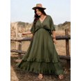 thumbnail image 6 of Army Green Plus Size Casual Vacation Tie Front Maxi Dress With Ruffles, Spring Summer, 6 of 7
