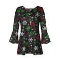 thumbnail image 4 of Timegard Plus Size Tops for Women Notched V Neck Button Christmas Day Print Ruffle 3/4 Sleeve Tunic Tops, 4 of 5