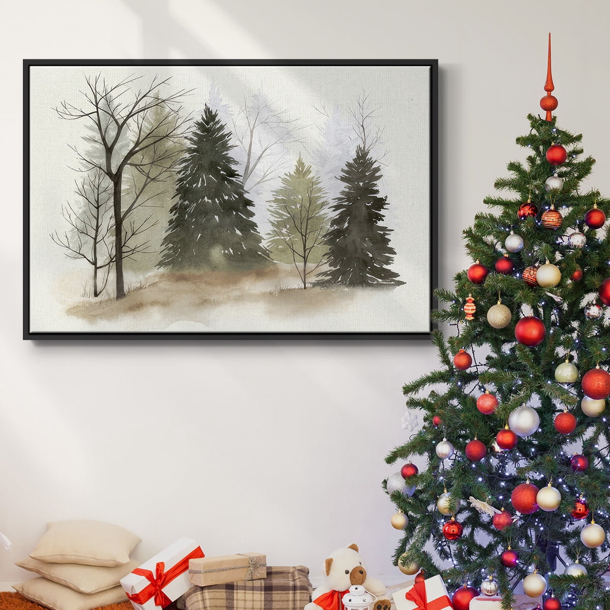 In the Mist II - Framed Gallery Wrapped Holiday Canvas - 17 x 25 - Black Frame