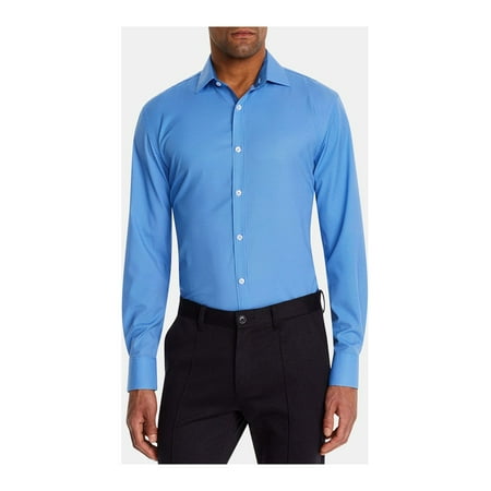 TALLIA Mens Navy Striped Collared Classic Fit Performance Stretch Dress Shirt M 15- 32/33