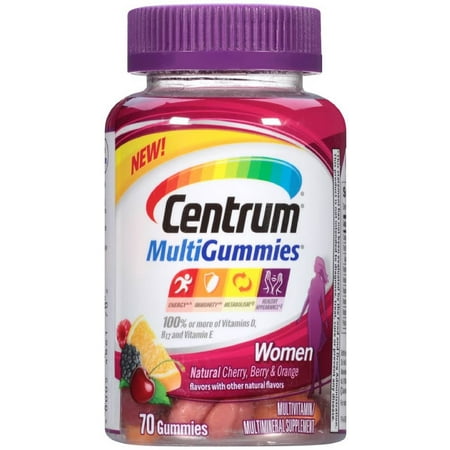 Centrum MultiGummies femmes multivitamines / Supplément gélifiés, cerise, Berry, Orange 70 ch (pack de 2)