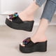thumbnail image 4 of Sandalias Mujer Casual Peep Toe High Chunky Wedge Heels Shoes Lentejuelas Bow Slippers Wmkox8yii  ytu4331, 4 of 9