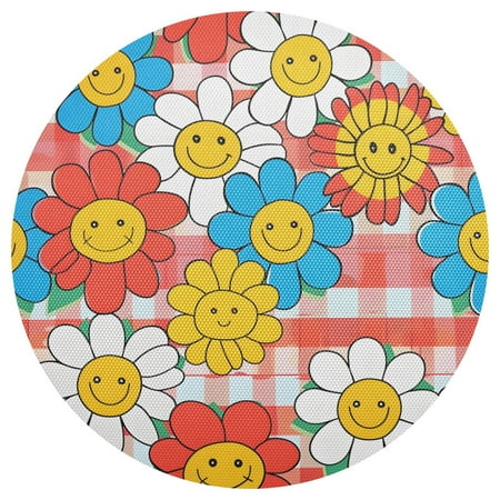 

Ryvnso Cute Sunflower on Checkered Round Plate Mats Dining Table Placemat 1 Piece for Holiday Decoration