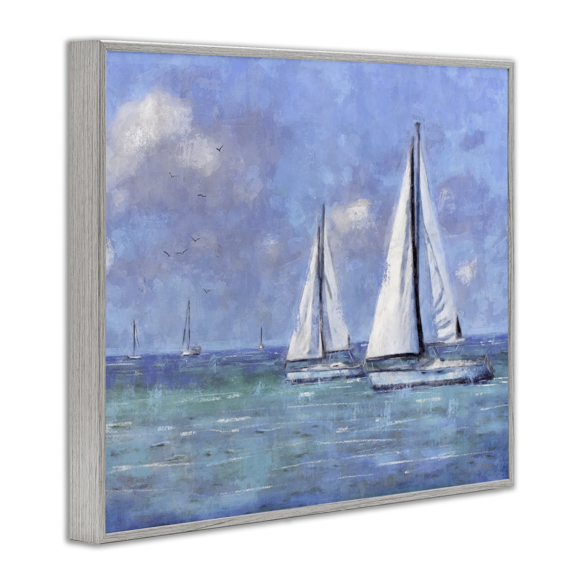 Stupell Industries Sailing Day Sailboats Landscape Painting Gray Framed Art Print Wall Art, 30 x 24