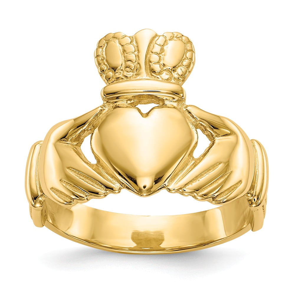 AA Jewels Solid 14k Yellow Gold Men's Claddagh Ring (10mm) Size 12.