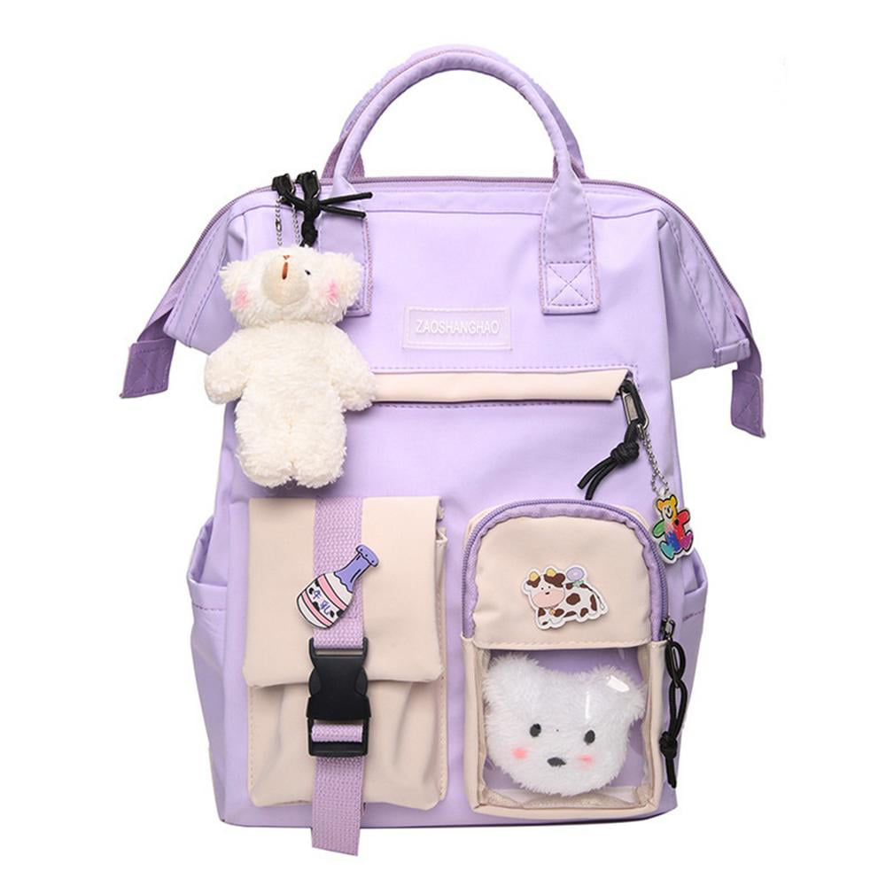 Kawaii - Mochila escolar para niña, mochila de viaje con pin kawaii y  bonitos accesorios, rosa, Rosado, 30*12*40, Mochilas de viaje