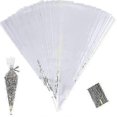 thumbnail image 1 of 100pcs Clear Cone Bags, Sweets Cellophane Treat Bags, 25x13cm Plastic Candy Triangle Bags With Twist Ties For Food_happy B, 1 of 5